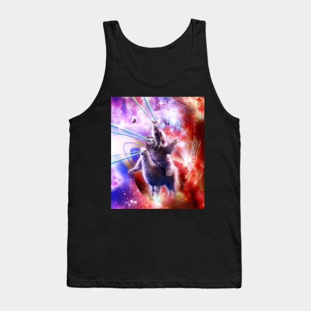 Laser Eyes Space Cat Riding Sloth Llama - Rainbow Tank Top by Random Galaxy